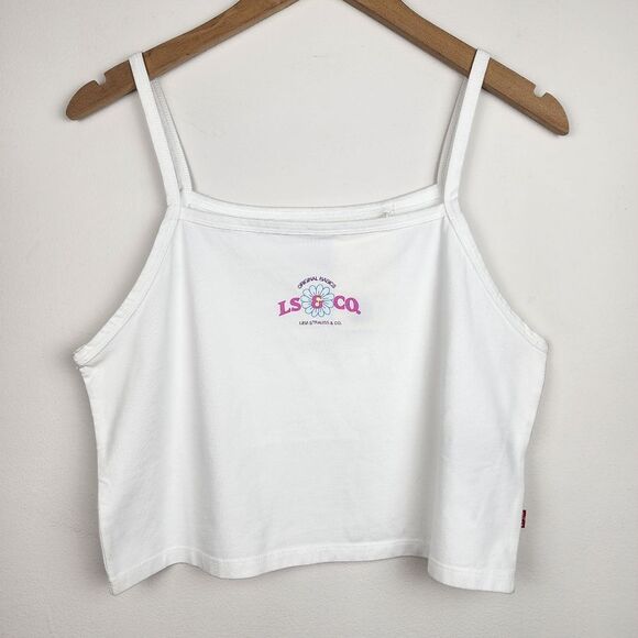 Levi's Tops - Levis Crop Top Tank Top Floral Graphic Print Stretchy Cream Cotton Size L